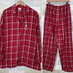 Disney Store Mickey Mouse Flannel Pajama Set Red Plaid Christmas Mens Large